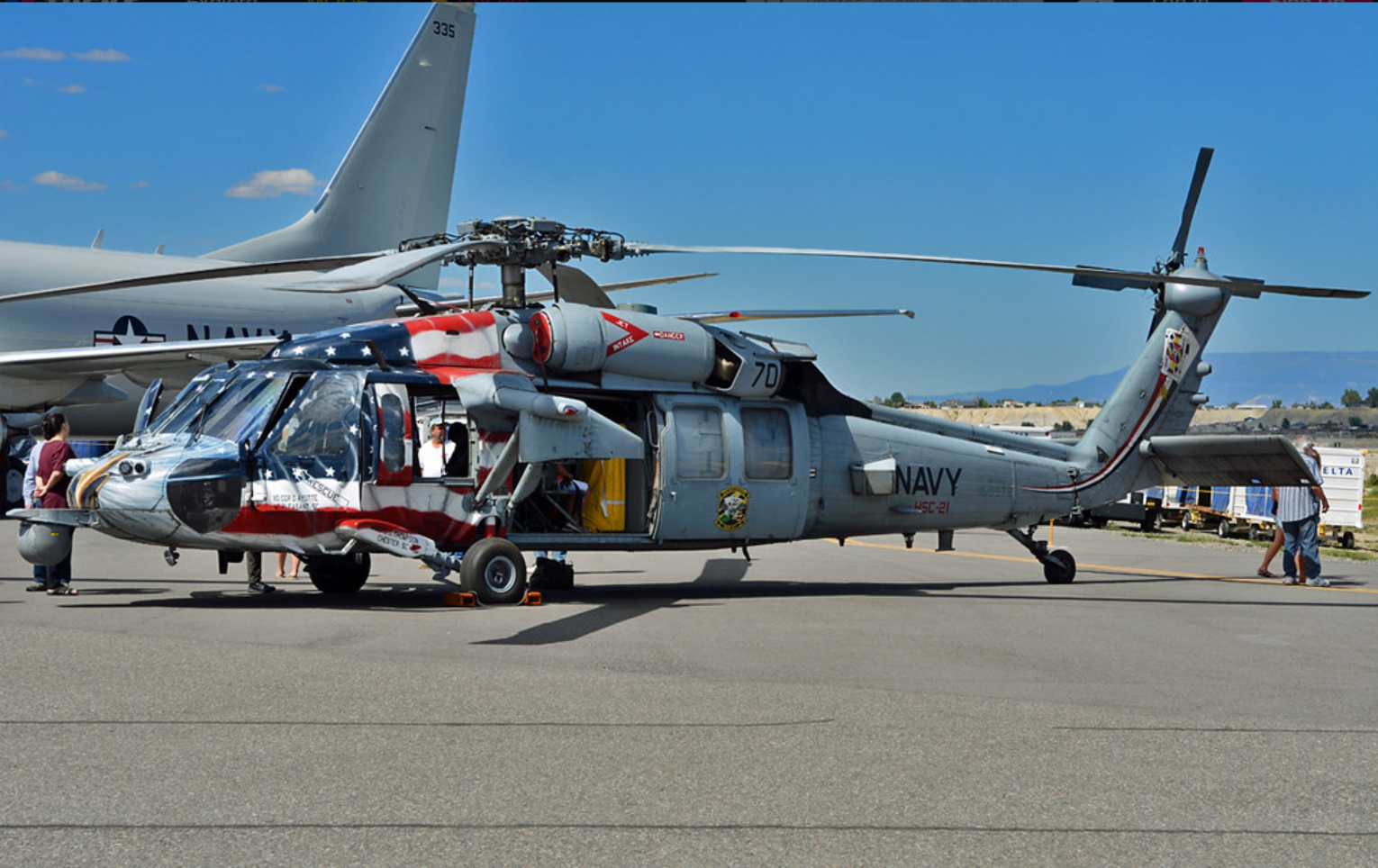 HSC-21 MH-60S Knighthawk with American flag patriotic scheme at airshow